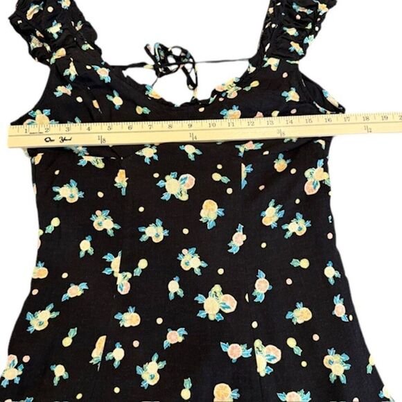 Free People Like A Lady Black Mini Dress Lemon Slice Tie Back Buttons Size XS - Picture 12 of 15